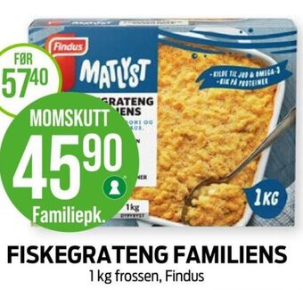 Kiwi FISKEGRATENG FAMILIENS 1 kg frossen, Findus tilbud