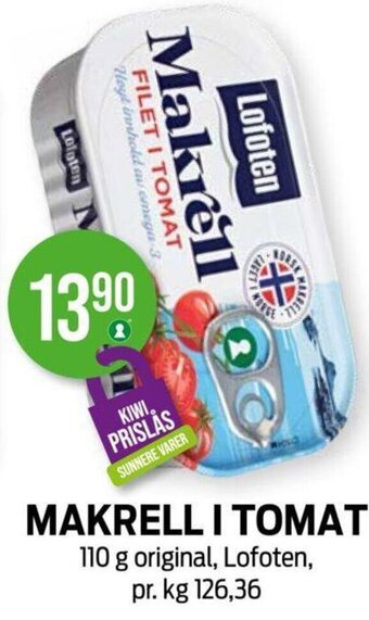 Kiwi MAKRELL I TOMAT 110 g original, Lofoten tilbud
