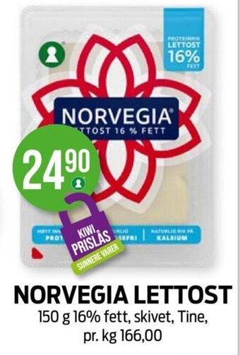 Kiwi NORVEGIA LETTOST 150 g 16% fett, skivet, Tine tilbud