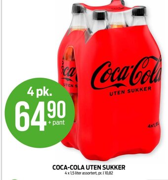 Kiwi COCA-COLA UTEN SUKKER 4 x 1,5 liter tilbud