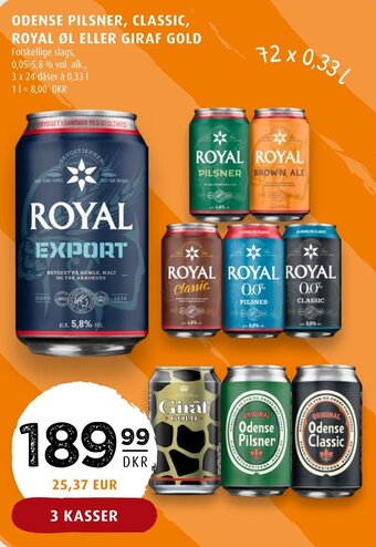 Scandinavian Park ODENSE PILSNER, CLASSIC, ROYAL ØL ELLER GIRAF GOLD tilbud