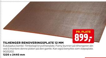 jem & fix Tilhenger renoveringsplate 12 mm tilbud