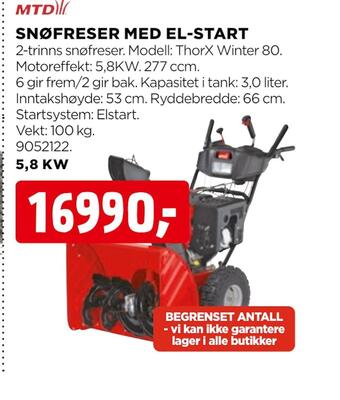 jem & fix Snøfreser med el-start tilbud