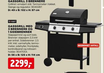 jem & fix Gassgrill med 3 brennere og 1 sidebrenner tilbud