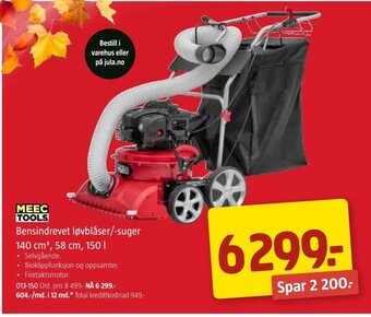 Jula MEEC TOOLS Bensindrevet løvblåser/-suger 140 cm, 58 cm, 150 L tilbud