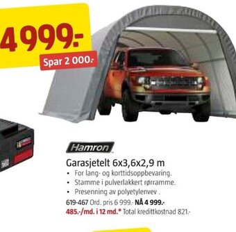 Jula Hamron Garasjetelt 6x3,6x2,9 m tilbud