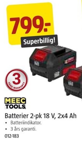 Jula MEEC TOOLS. Batterier 2-pk 18 V, 2x4 Ah tilbud