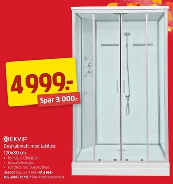 Jula Dusjkabinett med takdusj 120x80 cm tilbud