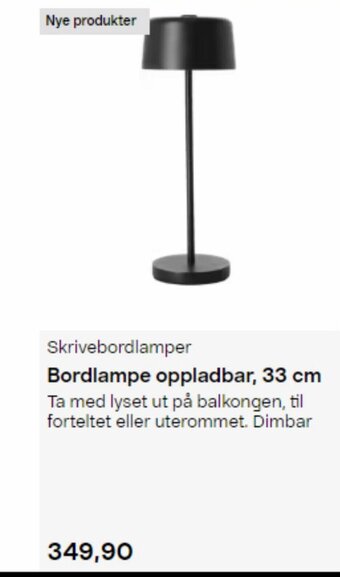 Clas Ohlson Skrivebordlamper Bordlampe oppladbar, 33 cm tilbud