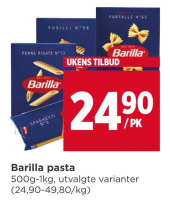 Meny Barilla pasta tilbud