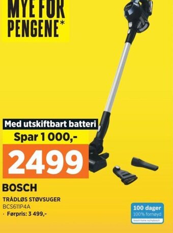 POWER BOSCH TRÅDLØS STØVSUGER BCS611P4A tilbud