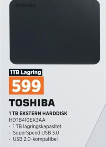 POWER TOSHIBA 1 TB EKSTERN HARDDISK HDTB410EK3AA tilbud