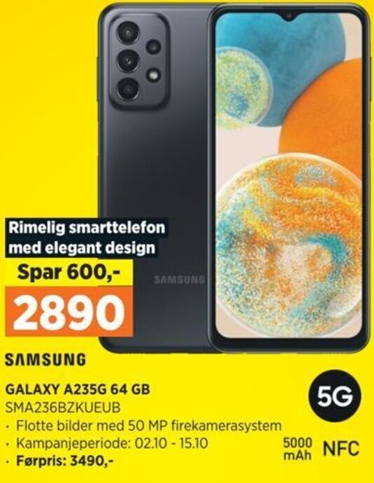 POWER SAMSUNG GALAXY A235G 64 GB SMA236BZKUEUB tilbud