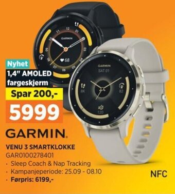 POWER GARMIN. VENU 3 SMARTKLOKKE tilbud