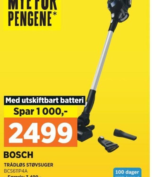 POWER BOSCH TRÅDLØS STØVSUGER BCS611P4A tilbud