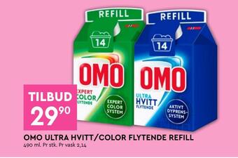 Coop Mega Omo ultra hvitt/color flytende refill tilbud