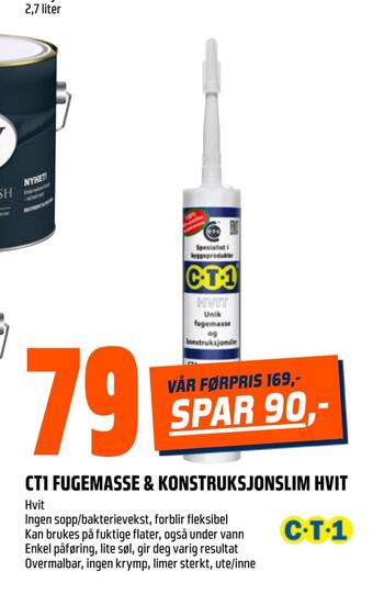Obs Bygg Ct1 fugemasse & konstruksjonslim hvit tilbud