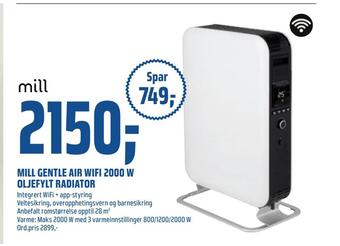 Coop Obs Mill gentle air wifi 2000 w oljefylt radiator tilbud