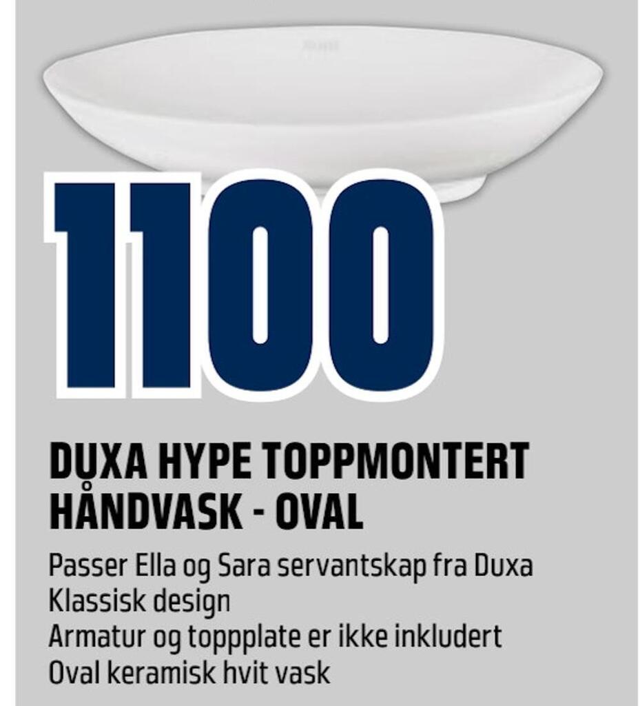 Obs Bygg Duxa hype toppmontert håndvask - oval tilbud