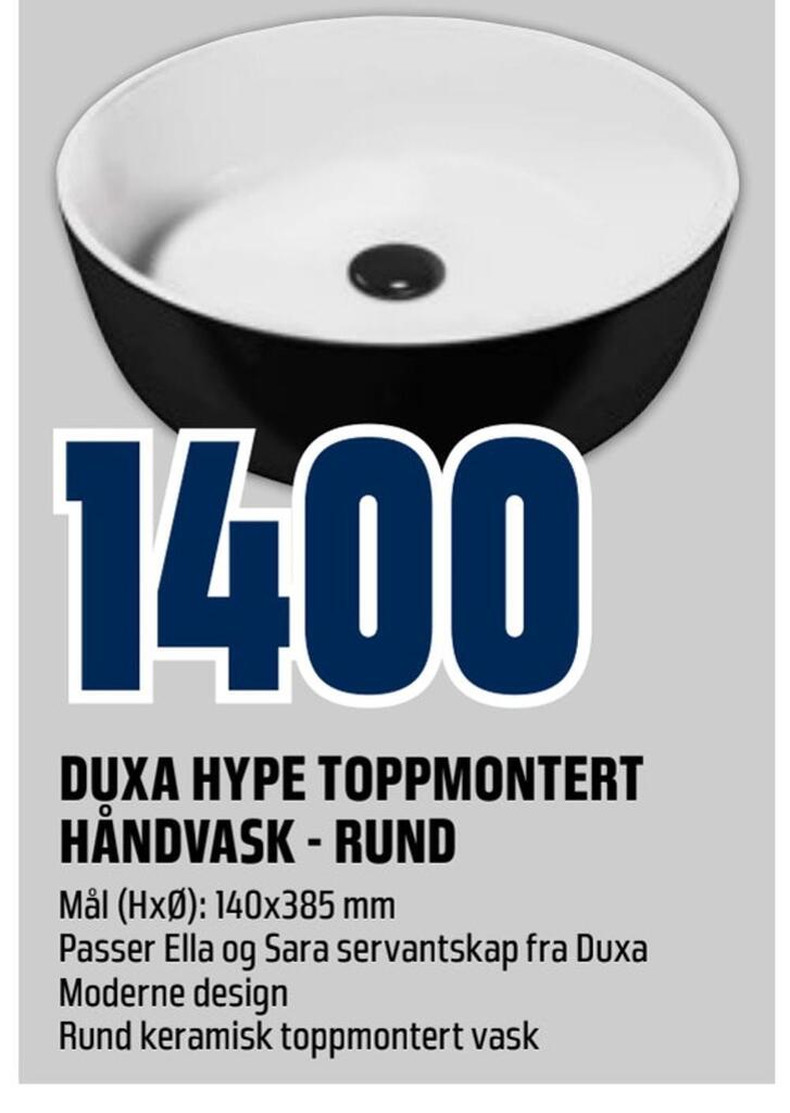 Obs Bygg Duxa hype toppmontert håndvask - rund tilbud