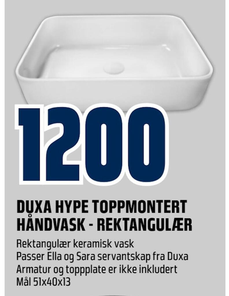 Obs Bygg Duxa hype toppmontert håndvask - rektangulær tilbud