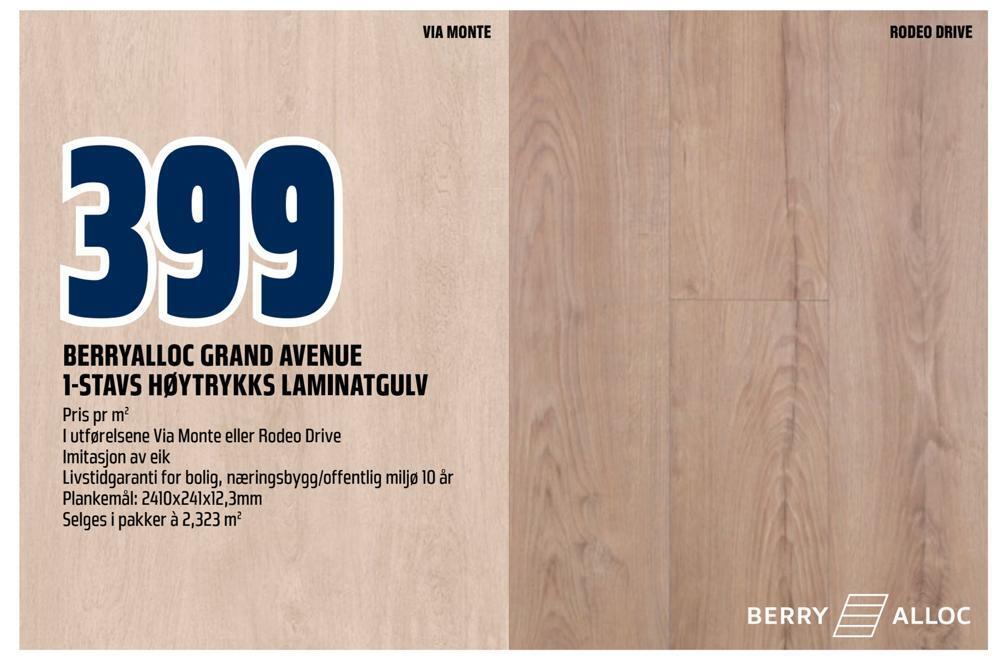 Obs Bygg Berryalloc grand avenue 1-stavs høytrykks laminatgulv tilbud