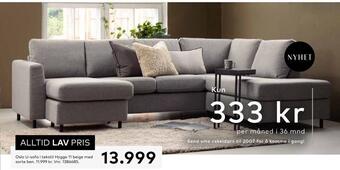 Skeidar Oslo u-sofa i tekstil hygge 11 beige med sorte ben tilbud