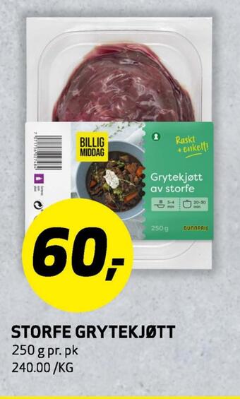 Bunnpris Storfe grytekjøtt tilbud