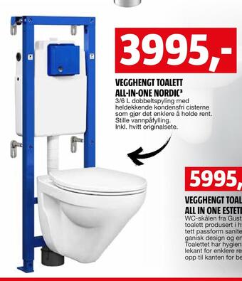 Bauhaus Vegghengt toalett all-in-one nordic3 tilbud