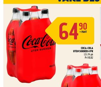 Coop Prix Coca-cola uten sukker 4 pk tilbud
