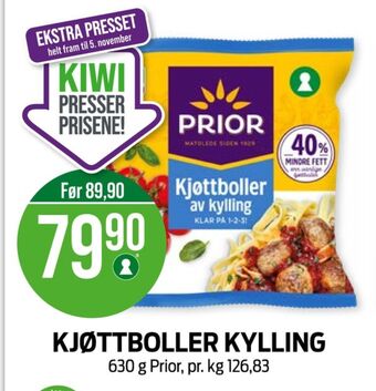 Kiwi Prior kyllingkjøttboller tilbud