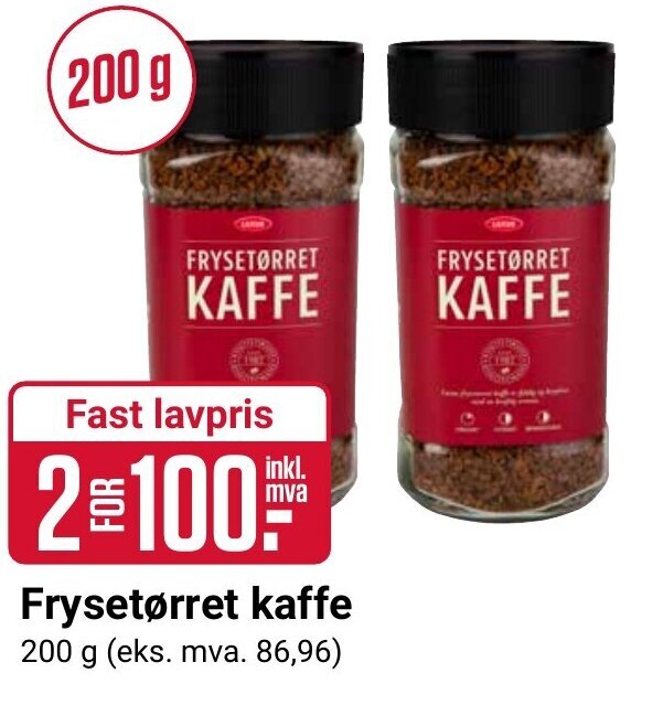 Europris Frysetørret kaffe tilbud