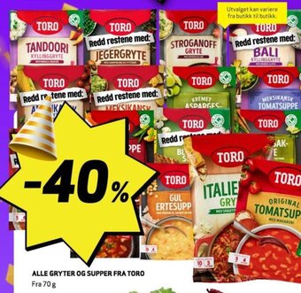 Bunnpris ALLE GRYTER OG SUPPER FRA TORO tilbud