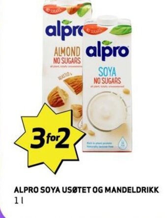 Bunnpris ALPRO SOYA USØTET OG MANDELDRIKK 1L tilbud