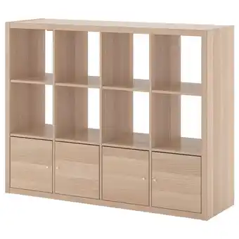 IKEA Kallax hylle med 4 innsatser, hvitbeiset eikemønster, 147x112 cm tilbud