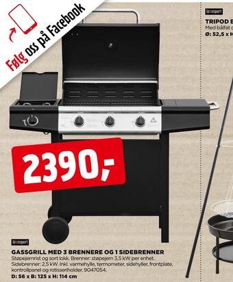 jem & fix Gassgrill med 3 brennere og 1 sidebrenner tilbud