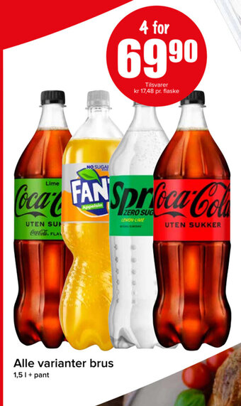 Spar Alle varianter brus 1,5 l. + pant tilbud