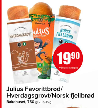 Spar Julius Favorittbrød/ Hverdagsgrovt/Norsk fjellbrød tilbud