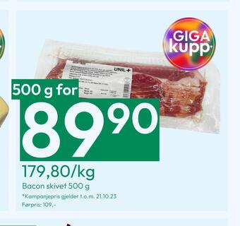 Gigaboks Bacon skivet 500 g tilbud