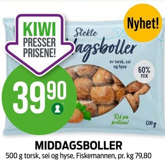 Kiwi MIDDAGSBOLLER 500 g torsk, sei og hyse, Fiskemannen tilbud