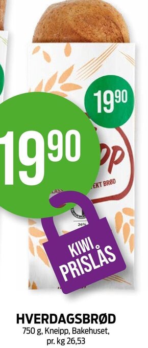 Kiwi HVERDAGSBRØD 750 g, Kneipp, Bakehuset tilbud