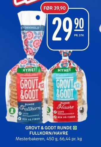 Rema 1000 GROVT & GODT RUNDE FULLKORN/HAVRE Mesterbakeren tilbud