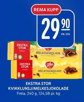Rema 1000 EKSTRA STOR KVIKKLUNSJ/MELKESJOKOLADE Freia tilbud