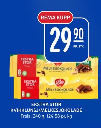 Rema 1000 Ekstra stor kvikklunsj/melkesjokolade tilbud