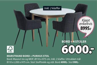 JYSK Bord + 4 stoler tilbud