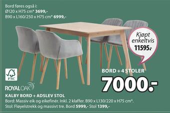 JYSK Bord + 4 stoler tilbud