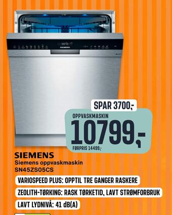 Skousen Siemens oppvaskmaskin sn45zs05cs tilbud