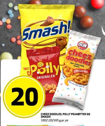 Bunnpris Cheez doodles, polly peanøtter og smashi tilbud