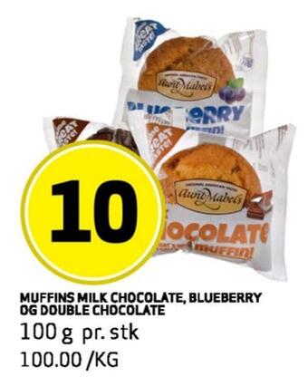 Bunnpris Muffins milk chocolate, blueberry og double chocolate tilbud