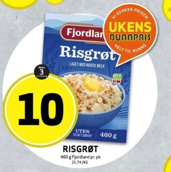 Bunnpris Fjordland risengrøt tilbud